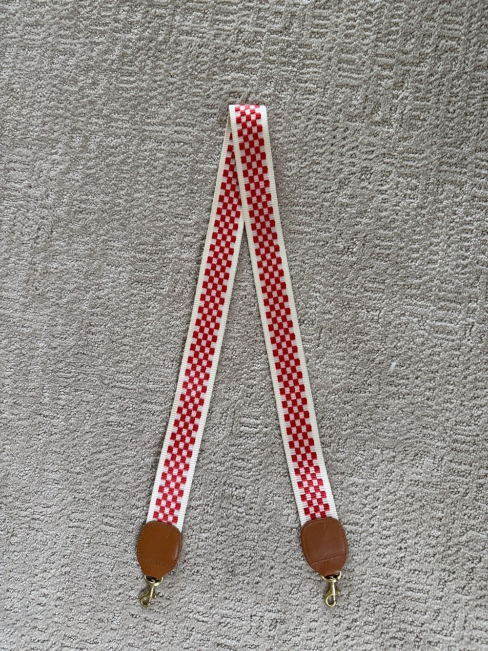 Clare V. Red Checkerboard Adjustable Bag Strap with Leather Ends